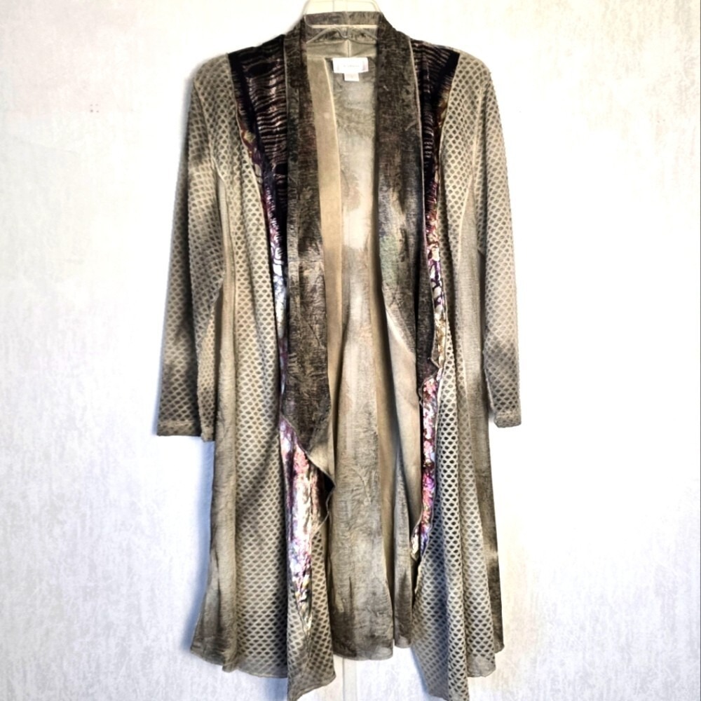 Kamana Women's S Open Front Boho Cardigan Jacket Lightweight Abstract Velvet
